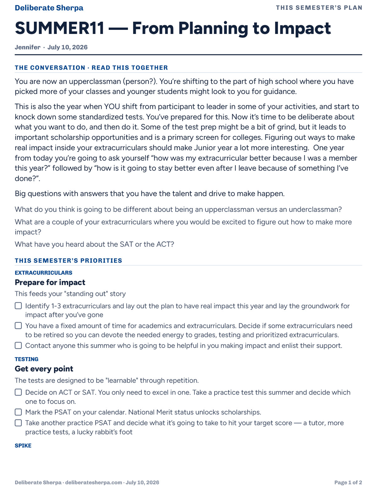 A Clear Focus — the semester plan